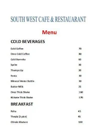 South West Cafe & Restaurant menu 1