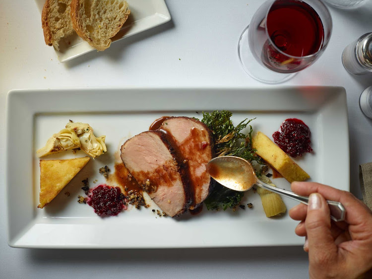 A veal rump dish designed by Sydney chef Mark Best, served in the main dining room on your Holland America cruise. 