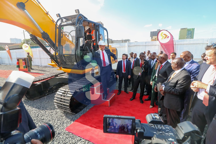 President William Ruto accompanied by his Deputy Rigathi Gachagua, Prime Cabinet Secretary Musalia Mudavadi, Transport CS Kipchumba Murkomen, Nairobi County Governor Johnson Sakaja and the UK Foreign Secretary James Cleverly, among other leaders during the ground breaking ceremony of the construction of the Nairobi Railways City on December 7, 2022.