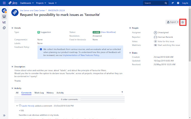 Jira Favorites chrome extension