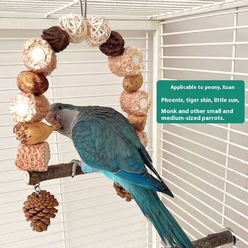 Title 7, Wooden Parrot Swing Natural Log Bird Stand Pole...