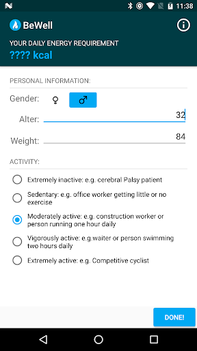 Screenshot BeWell – My Calorie Needs