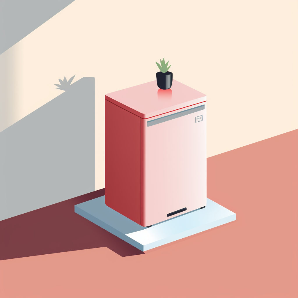 vector depiction of mini fridge put on mat on carpet