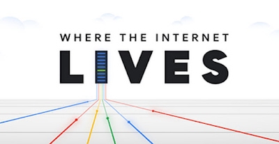 Logotipo de Where the Internet Lives con un servidor de un centro de datos