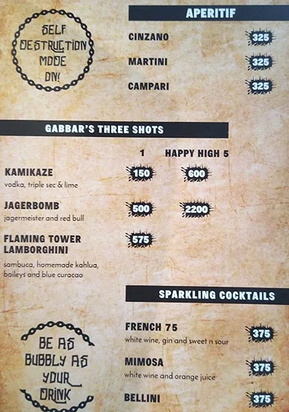 Tales & Spirits menu 