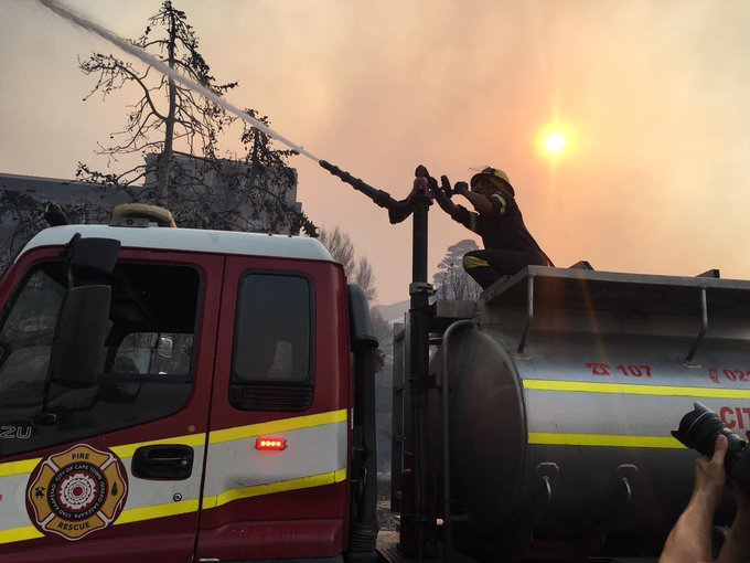 Five firefighters suffered burn injuries while fighting the wildfire in Cape Town.