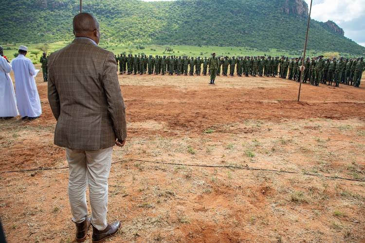 Interior CS Kithure Kindiki during passing out parade of 140 National Police Reservists in Igembe North on December 15, 2023.