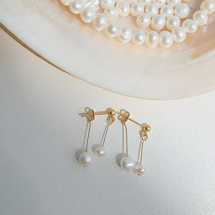 Pendientes de botón S925 con perla natural, plata de ley, sencillos y elegantes, estilo frío, joyería artesanal