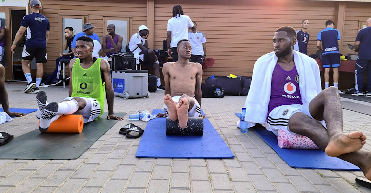 Monnapule Saleng, Katlego Otladisa and Fortune Makaringe take a breather during Pirates’ trip to Spain.