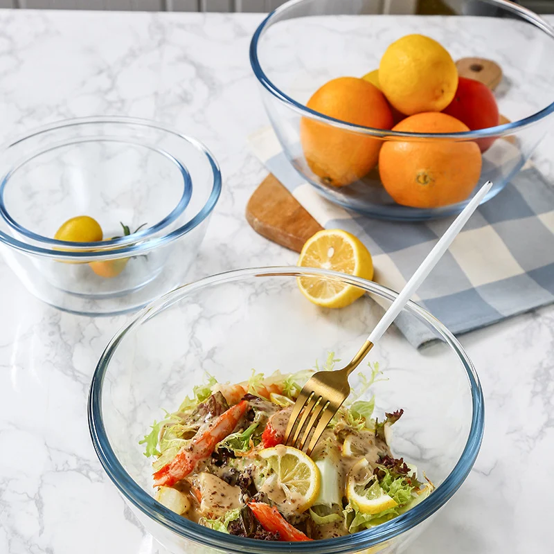 Japanse transparante glazen saladeschaal, groot, voor instant noodles, creatieve kom voor magnetron en huishoudelijk gebruik.