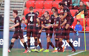 Newcastle celebrates after scoring the teams third goal during the round 23 A-League match between Adelaide United and the Newcastle Jets at Coopers Stadium on March 15, 2020 in Adelaide, Australia. 