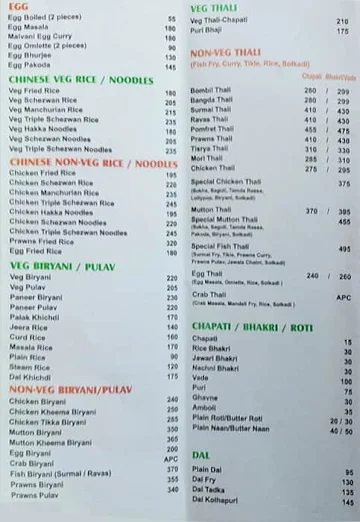 Ratna Kokan menu 