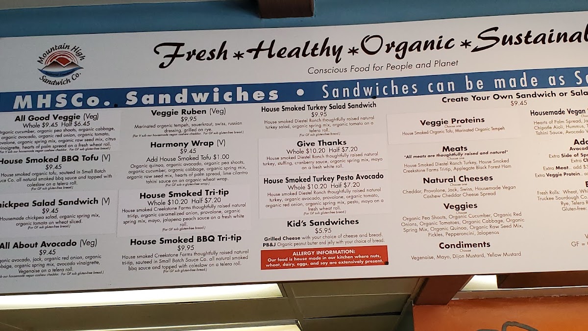 Mountain High Sandwich Co gluten-free menu