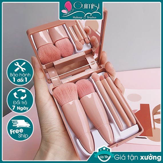 Bộ Cọ Trang Điểm Du Lịch Set 5 Món Hộp Kèm Gương Guimisi