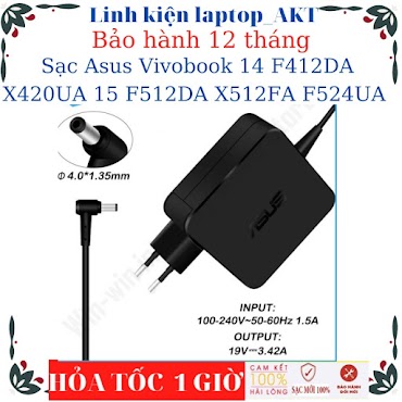 Sạc Laptop Asus Vivobook 14 F412Da X420Ua 15 F512Da X512Fa F524Ua Sạcasus 19V - 2.37A/3.42A - 45W/65Wchân Nhỏ Vuông Chữ Nhât