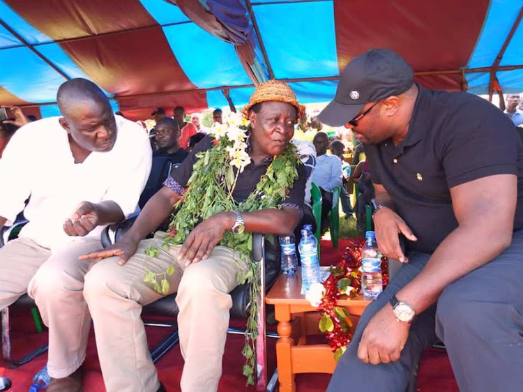 Emuhaya MP Omboko Milemba, Vihiga Governor Wilber Ottichilo and Luanda MP Chris Omulele at Ebusakami grounds