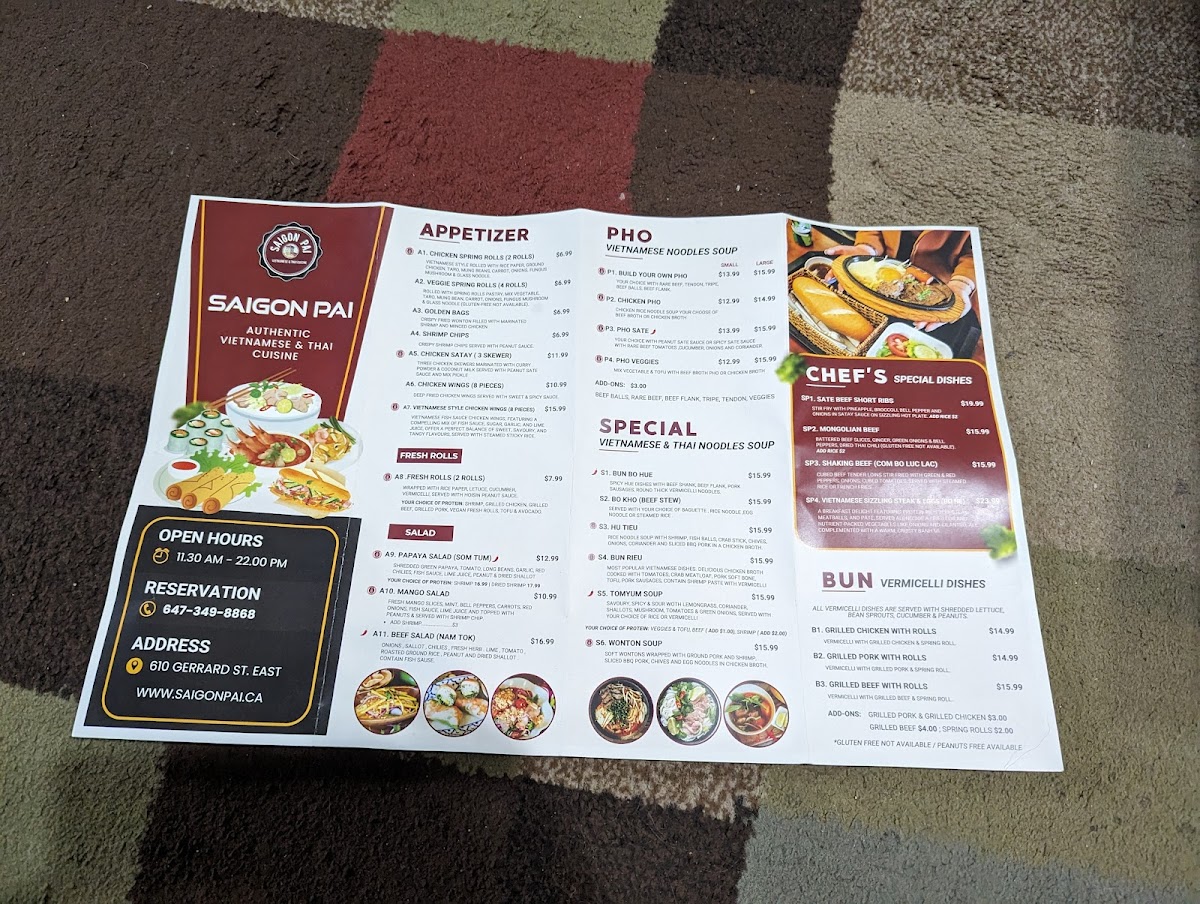 Saigonpai 2 gluten-free menu