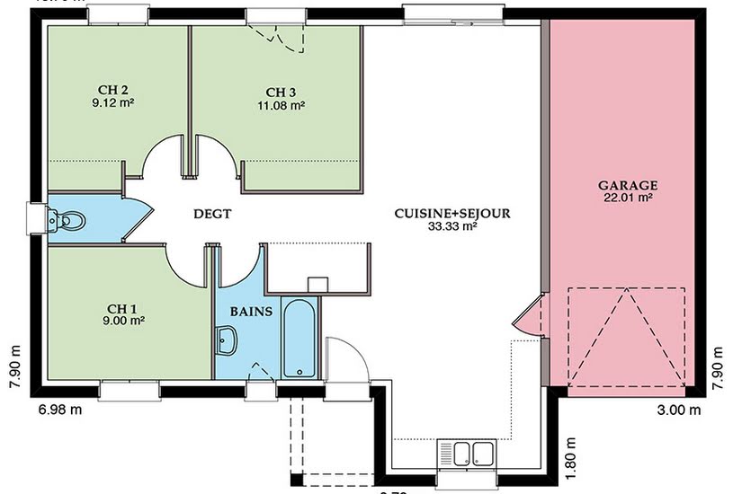  Vente Terrain + Maison - Terrain : 1 000m² - Maison : 89m² à La Châtre (36400) 