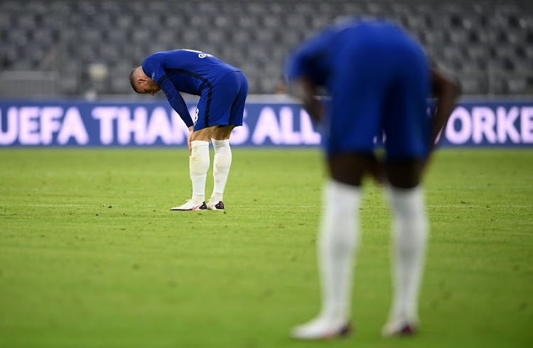 Ross Barkley of Chelsea reacts after the UEFA Champions League round of 16 second leg match between FC Bayern Muenchen and Chelsea FC at Allianz Arena on August 08, 2020 in Munich, Germany.