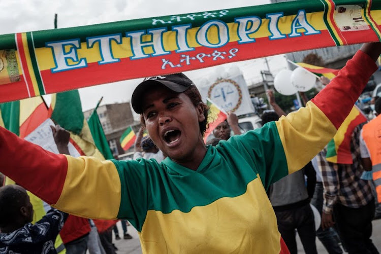 Supporters of Ethiopian Citizens for Social Justice opposition party rally at Maskel Square in Addis Ababa, on June 16, 2021./THE CONVERSATION