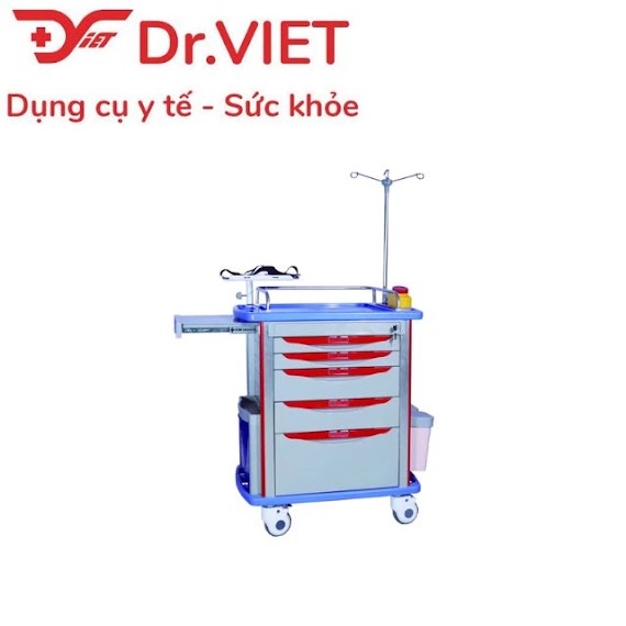 Tủ Xe Đẩy Dụng Cụ Cấp Cứu Tajermy Tjm - Tc02 Bao Gồm 2 Ngăn Kéo Nhỏ, 2 Ngăn Kéo Trung Và 1 Hộc Tủ Lớn.