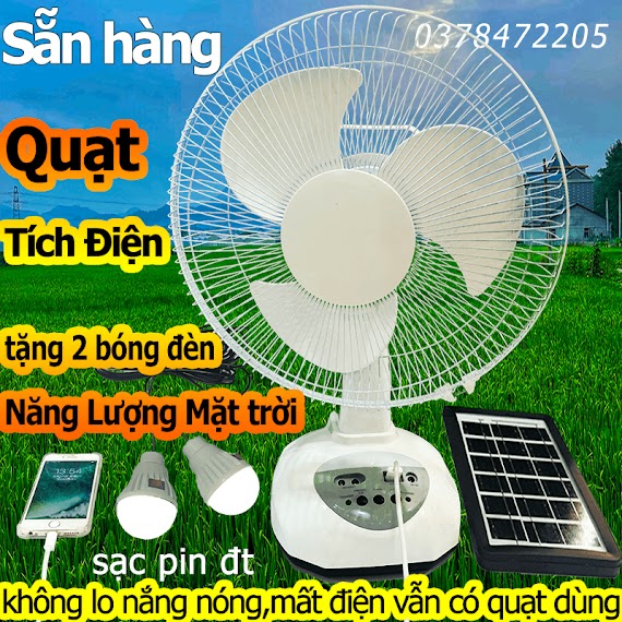 Quạt Nlmt Tích Điện Sạc Năng Lượng Mặt Trời Sạc Điện Lưới Quạt Để Bàn Tích Hợp Cổng Sạc Điện Thoại Mất Điện Khôg Lo Nóng