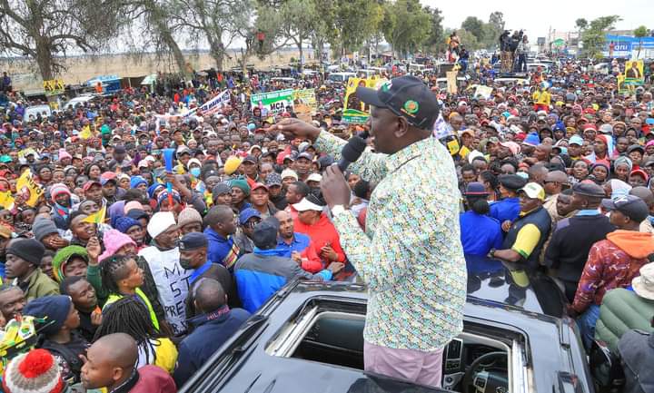 Kenya Kwanza presidential candidate William Ruto during Kenya Kwanza rally in Nyeri County on August 2 2022.