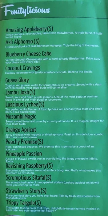 Apsara Ice Creams menu 