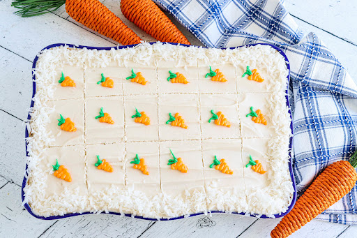 Blue Ribbon Carrot Cake ready to be sliced.