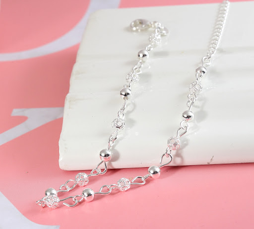 Title 4, Ladies Silver Bracelet Round Bead Hollow Exquis...
