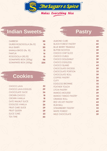 The Sugarr & Spice menu 