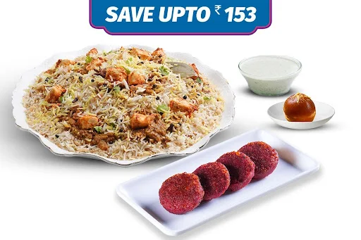 1 Veg Kilo Biryani + Veg Kebab + Dessert (Serves 2-3)