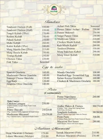 Savoury Sea Shell menu 