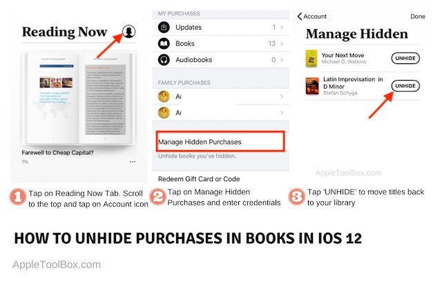 How to Unhide books in iOS 12