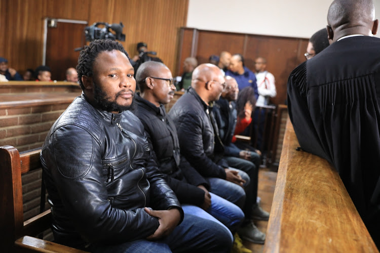 Senohe Matsoara, Teboho Lipholo, Buti Masukela, Tieho Frans Makgotsa and Nastassja Jansen in court where they are applying for bail. They were arrested for allegedly helping Thabo Bester escape from prison in Mangaung.