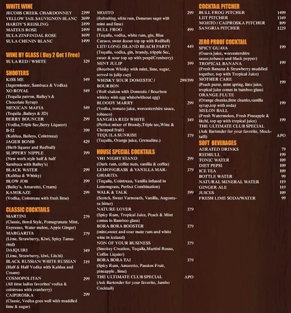 Bora Bora menu 