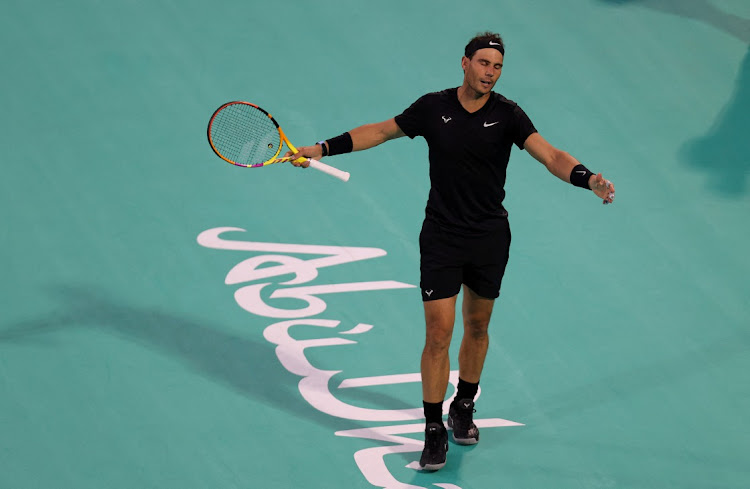 Rafael Nadal during his third-place play-off match against Denis Shapovalov in Abu Dhabi on December 18 2021. Pictrure: REUTERS/CHRISTOPHER PIKE