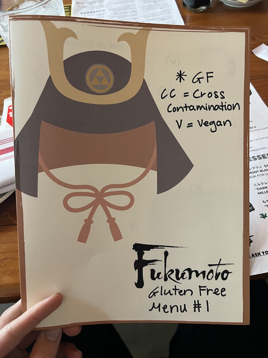 Fukumoto Sushi & Yakitori Izakaya gluten-free menu