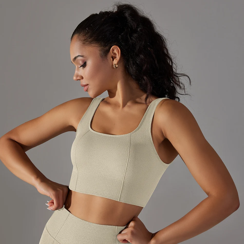 Top reggiseno da donna senza cuciture in maglia, tinta unita, con schiena scoperta e design elegante, per valorizzare la bellezza e il comfort.