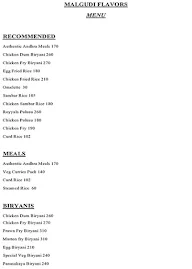 Malgudi Flavors menu 2