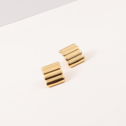 Title 5, Bread Earrings Titanium Steel Plated 18K Gold. ...