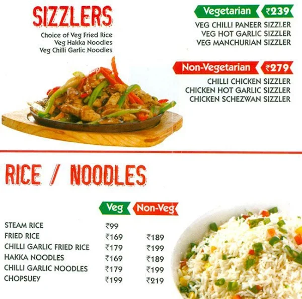 Yo! China Sizzlers menu 