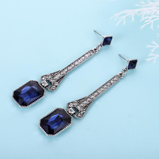 Title 6, Luxury alloy diamond square gemstone earrings, ...