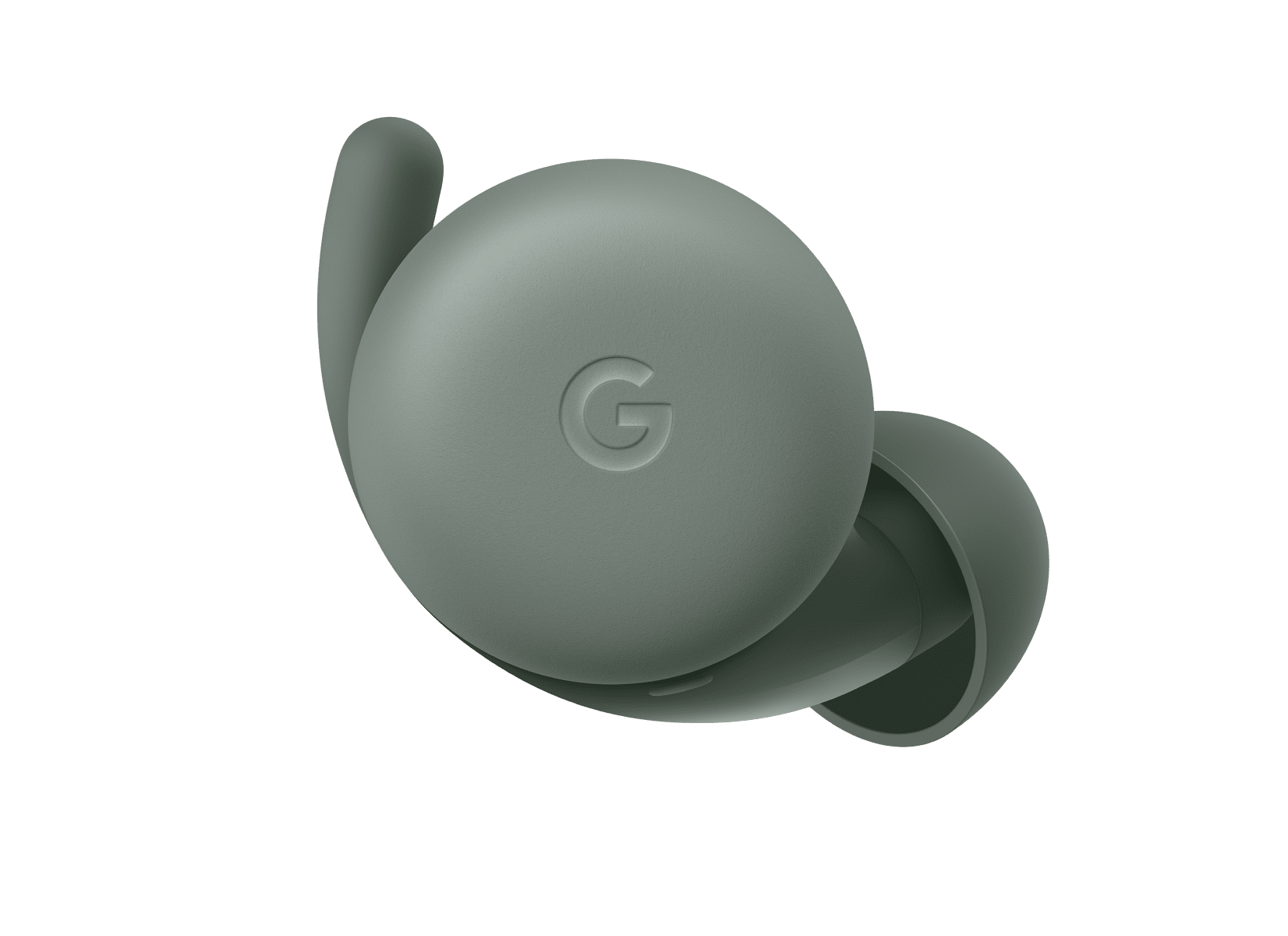 Front-view of a Pixel Buds A Series earbud in Dark Olive