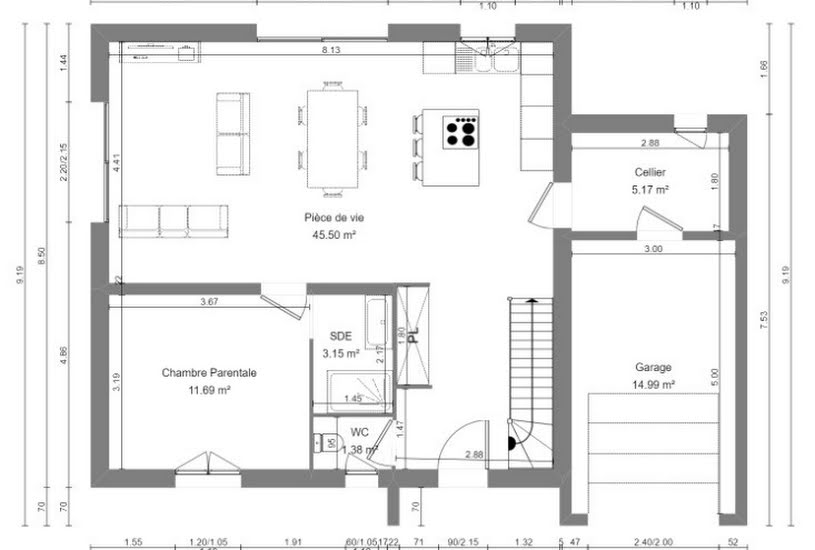  Vente Terrain + Maison - Terrain : 1 087m² - Maison : 120m² à Fondettes (37230) 