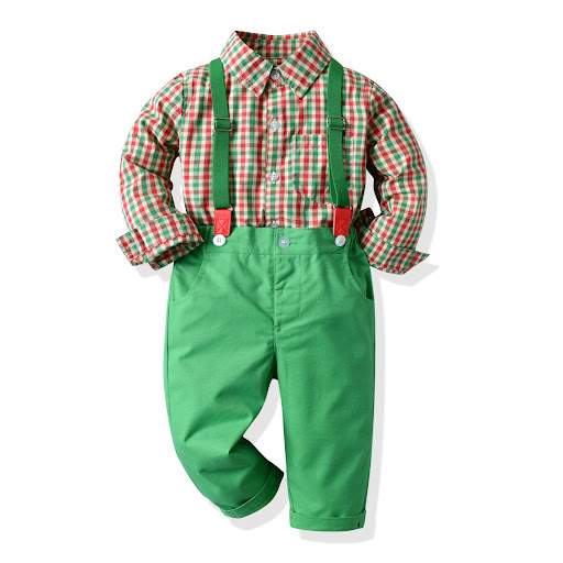 Title 2, Boys Long-sleeved Plaid Shirt and Overalls set...