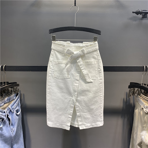 Title 2, White stretch high waist denim skirt. Offers co...