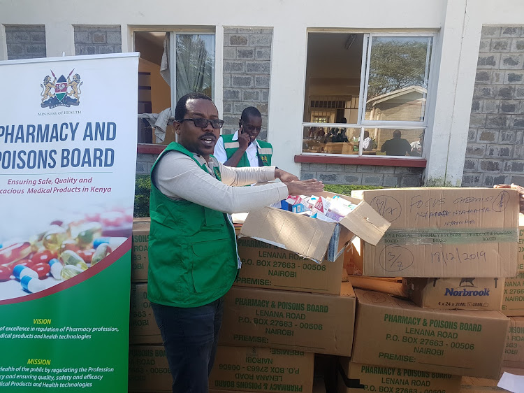 Head of good distribution practices and ports of entry, Pharmacy and Poisons Board's head of good distribution practices and ports of entry for western region Dominic Kariuki at the Government Chemist in Kisumu