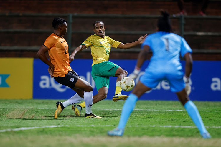 Bafana Bafana player Iqraam Rayners during the 2023 Cosafa Cup semifinal match against Zambia at King Zwelithini Stadium on July 14, 2023.