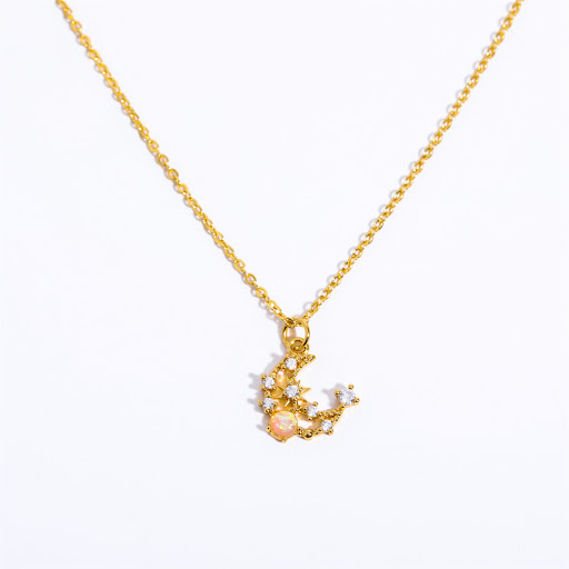 Title 3, Natural Opal Starry Sky Sun Moon Zircon Necklac...